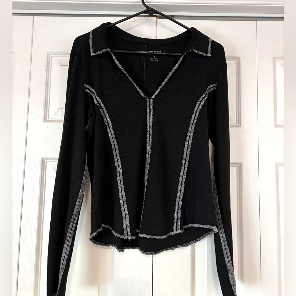 Pilcro Long Sleeve Contrast Stitch Top L